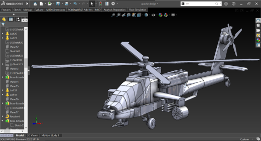 阿帕奇直升机简易模型3D图纸+Solidworks设计缩略图